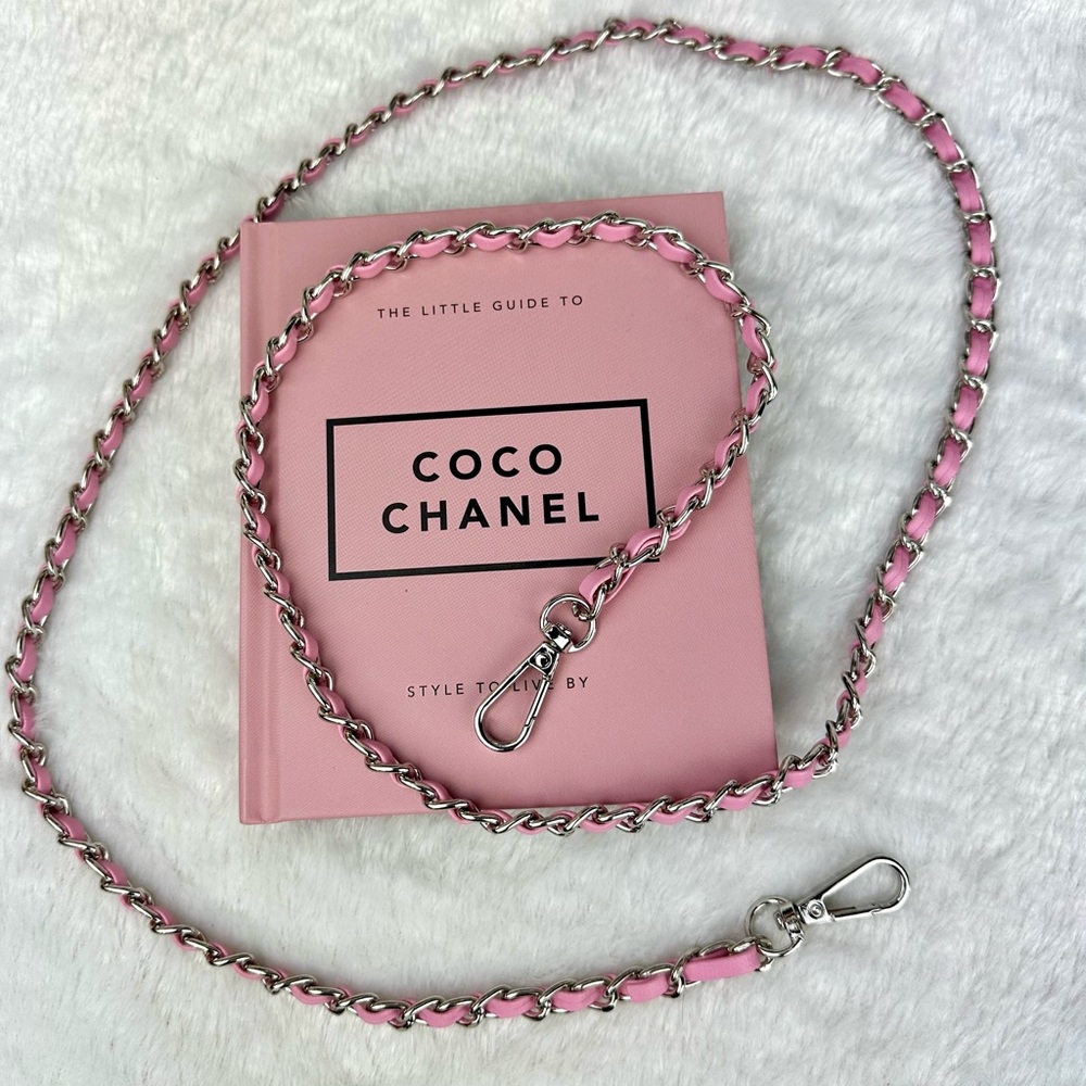 Silver with pink faux leather intertwined crossbody chain